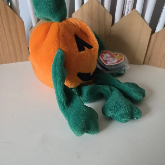 Ty 1998 pumpk'n the pumpkin beanie baby jack-o-lantern tag with cover orange 90s - Picture 13 of 16